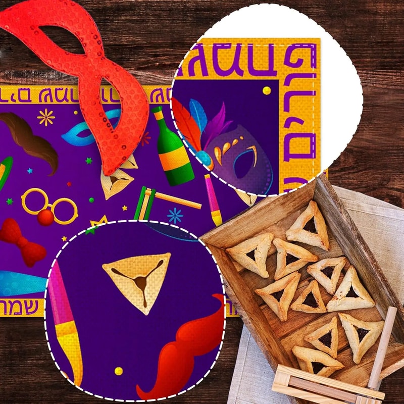 Happy Purim Linen Table Runner For Jewish Holiday Table Decor 3