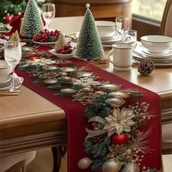 luxury red gold christmas table runner for holiday dining decor