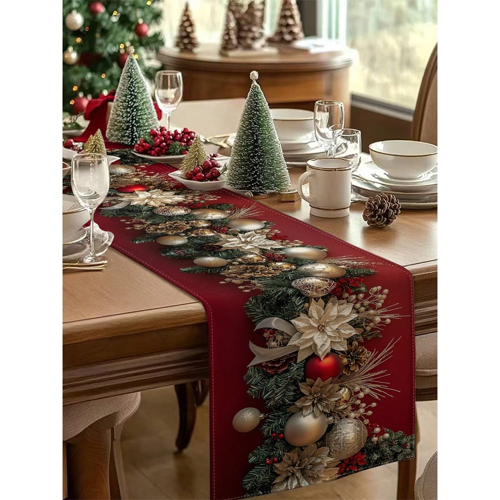 Luxury Red Gold Christmas Table Runner For Holiday Dining Decor 4