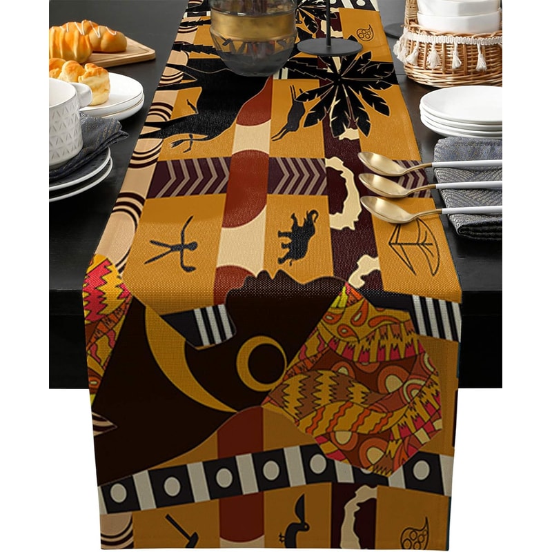 Woman Linen Table Runner With Elephant And Giraffe Dining Decor 0