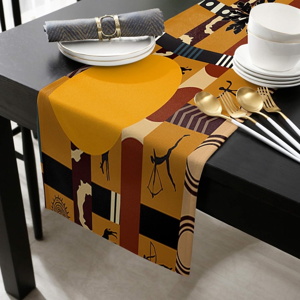 Woman Linen Table Runner With Elephant And Giraffe Dining Decor 1