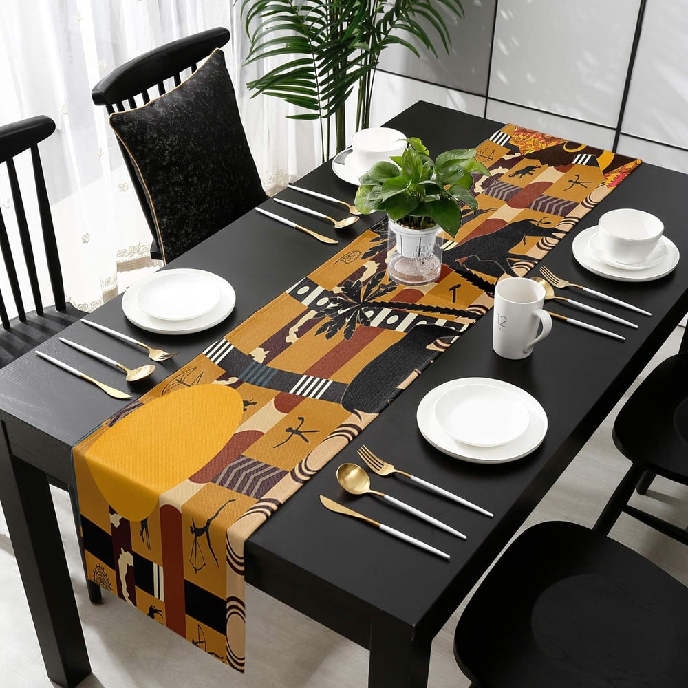 Woman Linen Table Runner With Elephant And Giraffe Dining Decor 3