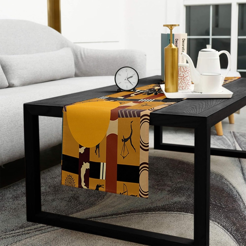 Woman Linen Table Runner With Elephant And Giraffe Dining Decor 4
