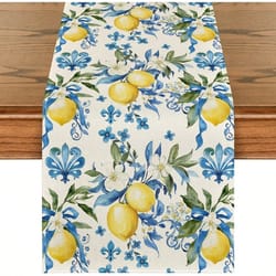 lemon floral linen table runner for summer dining and kitchen decor