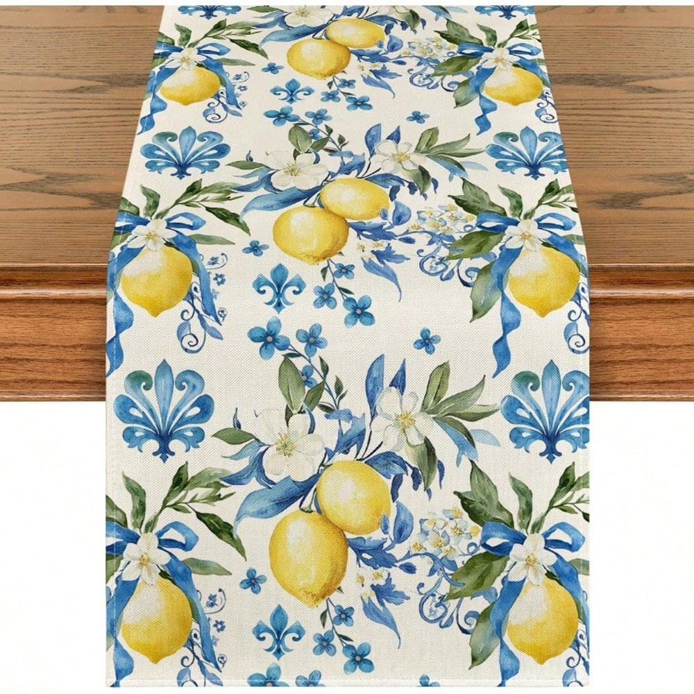 Lemon Floral Linen Table Runner For Summer Dining And Kitchen Decor 5