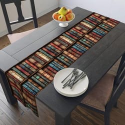 vintage bookshelf table runner for book lover dining decor