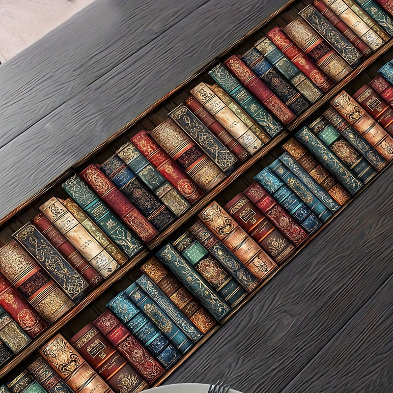 Vintage Bookshelf Table Runner For Book Lover Dining Decor 1