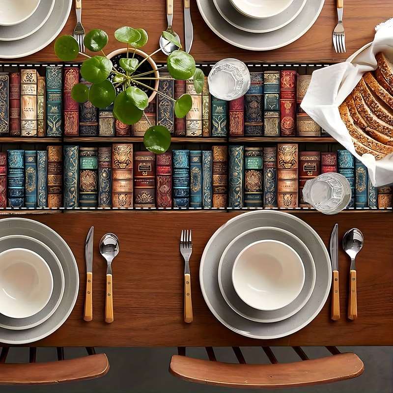 Vintage Bookshelf Table Runner For Book Lover Dining Decor 2