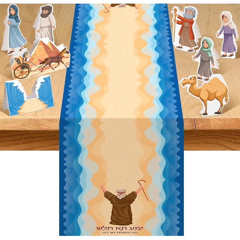 Passover Table Runner Red Sea Design For Seder And Pesach Decor 0