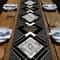 Modern Black and White Table Runner with Geometric Diamond Boho Design