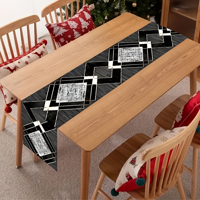 Modern Black and White Table Runner with Geometric Diamond Boho Design