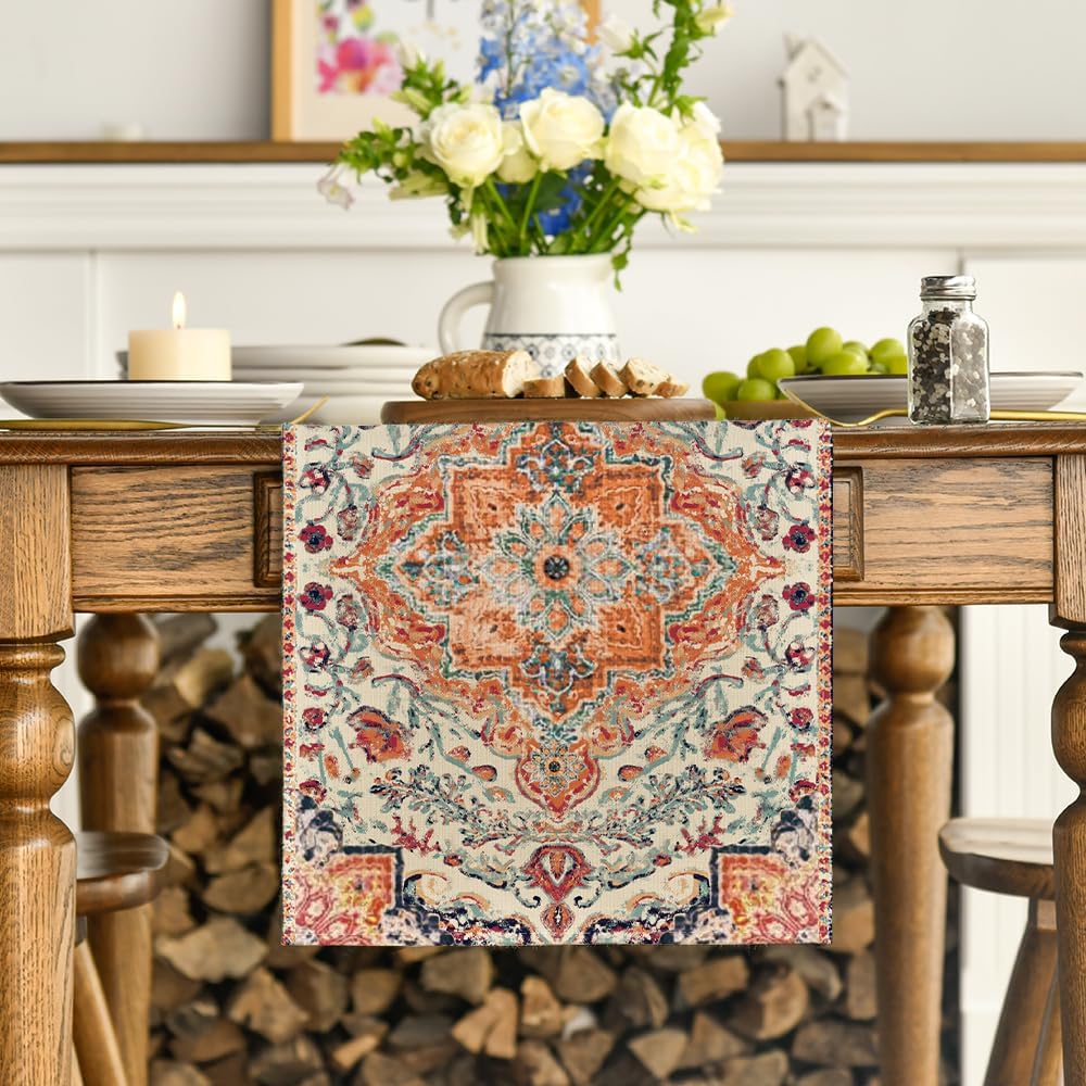 Boho Linen Table Runner Washable Dresser Scarf For Dining Room Decor 1