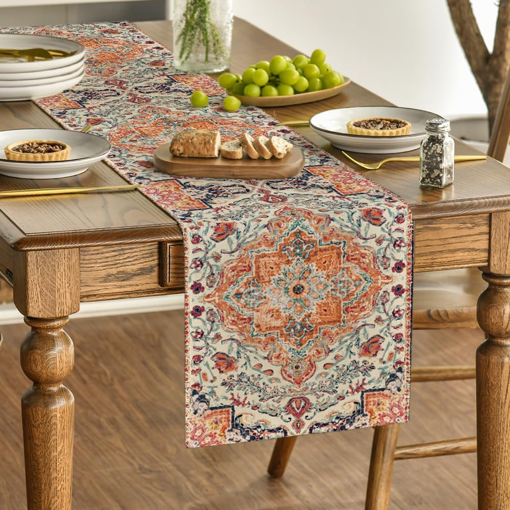 Boho Linen Table Runner Washable Dresser Scarf For Dining Room Decor 2