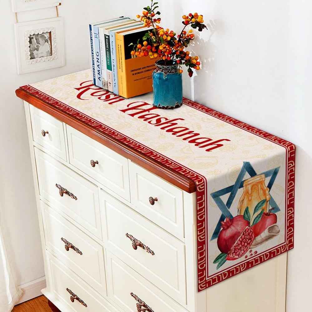 Rosh Hashanah Pomegranate Table Runner For Shana Tova Jewish Holiday Decor 2