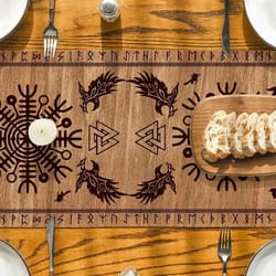 vintage viking raven table runner linen feel norse dining decor