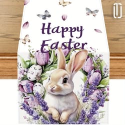 lavender bunny easter table runner for spring dining decor