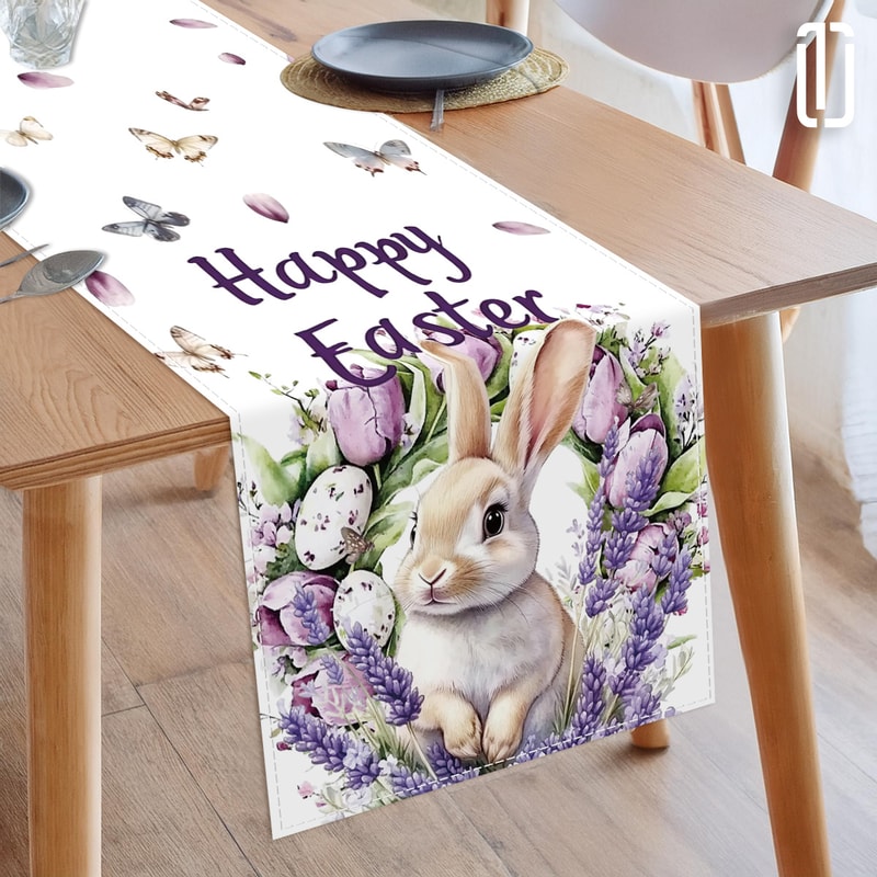 Lavender Bunny Easter Table Runner For Spring Dining Decor 3