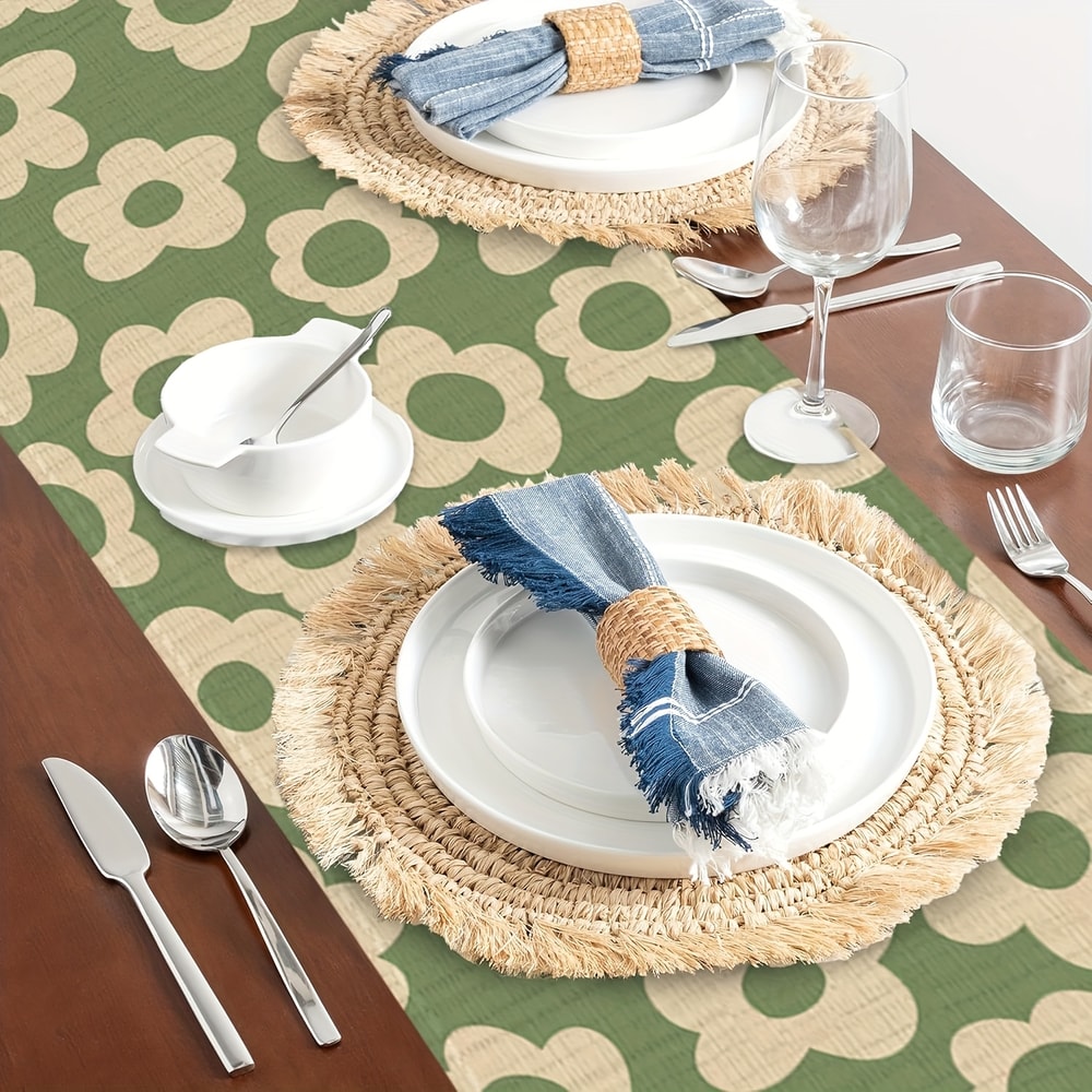 Vintage Green Floral Linen Table Runner For Event Decor 3