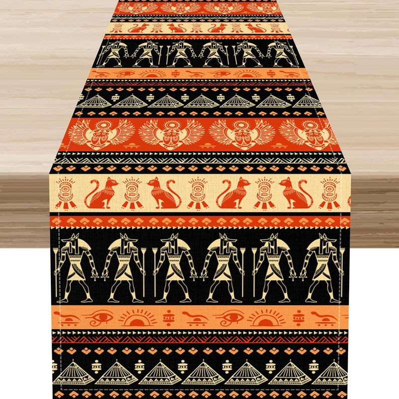 Ancient Egypt Hieroglyphic Table Runner Washable Dining Decor 0
