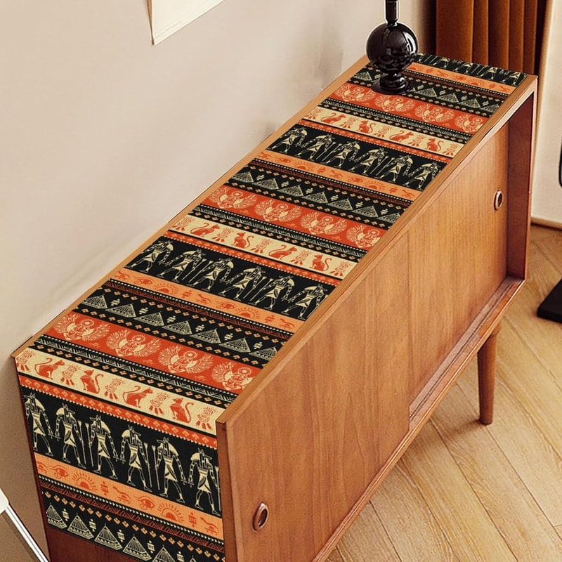 Ancient Egypt Hieroglyphic Table Runner Washable Dining Decor 1