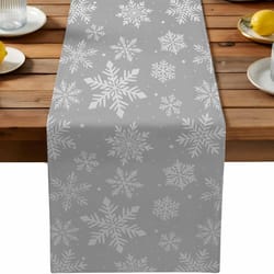 gray snowflake christmas table runner linen look winter holiday table decor