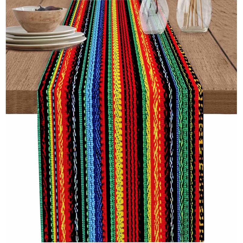 Colorful Day Of The Dead Mexican Linen Table Runner For Fiesta Party Decor 0
