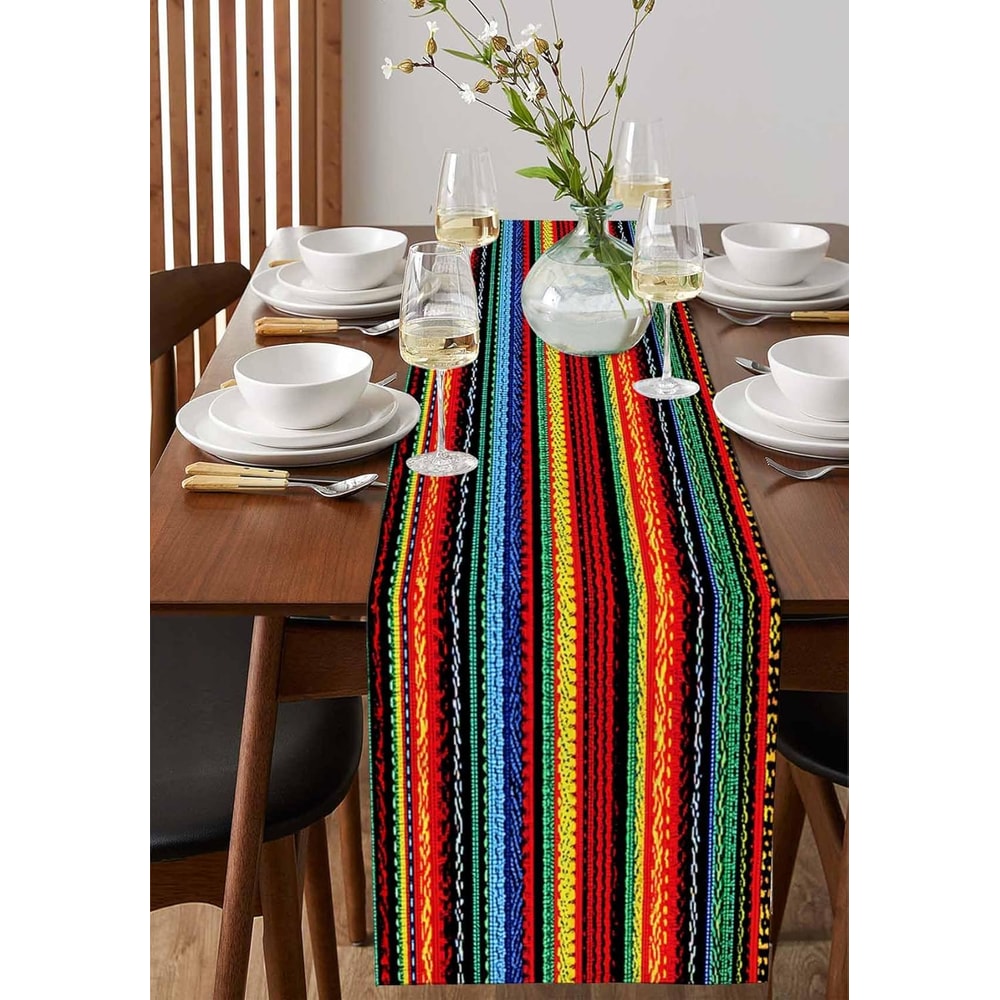 Colorful Day Of The Dead Mexican Linen Table Runner For Fiesta Party Decor 1