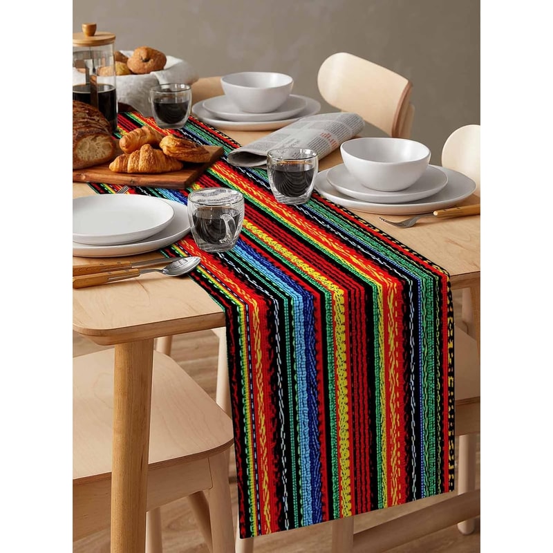 Colorful Day Of The Dead Mexican Linen Table Runner For Fiesta Party Decor 2