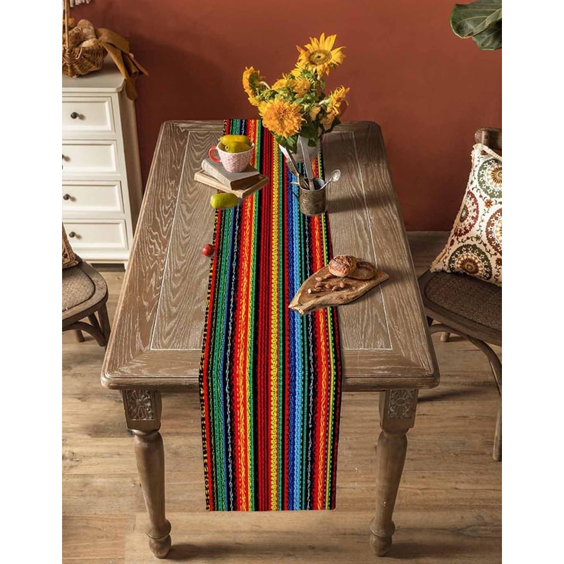 Colorful Day Of The Dead Mexican Linen Table Runner For Fiesta Party Decor 3