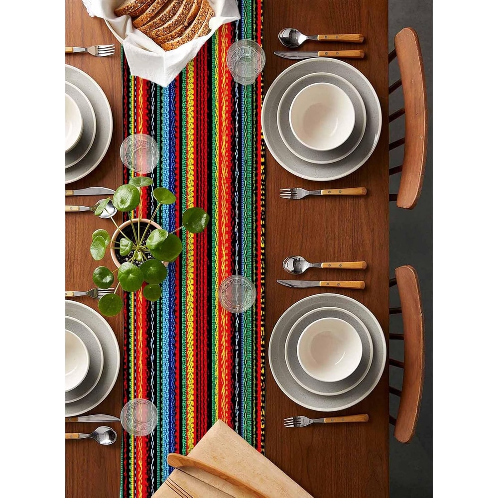 Colorful Day Of The Dead Mexican Linen Table Runner For Fiesta Party Decor 4