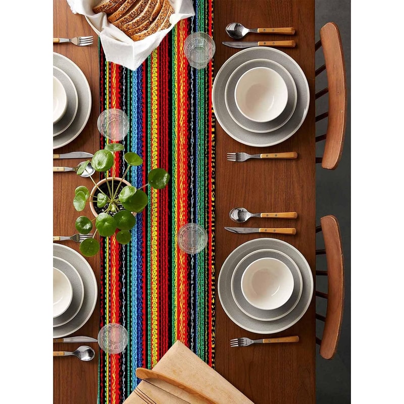 Colorful Day Of The Dead Mexican Linen Table Runner For Fiesta Party Decor 4