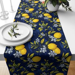 navy lemon linen table runner for summer dining and party decor