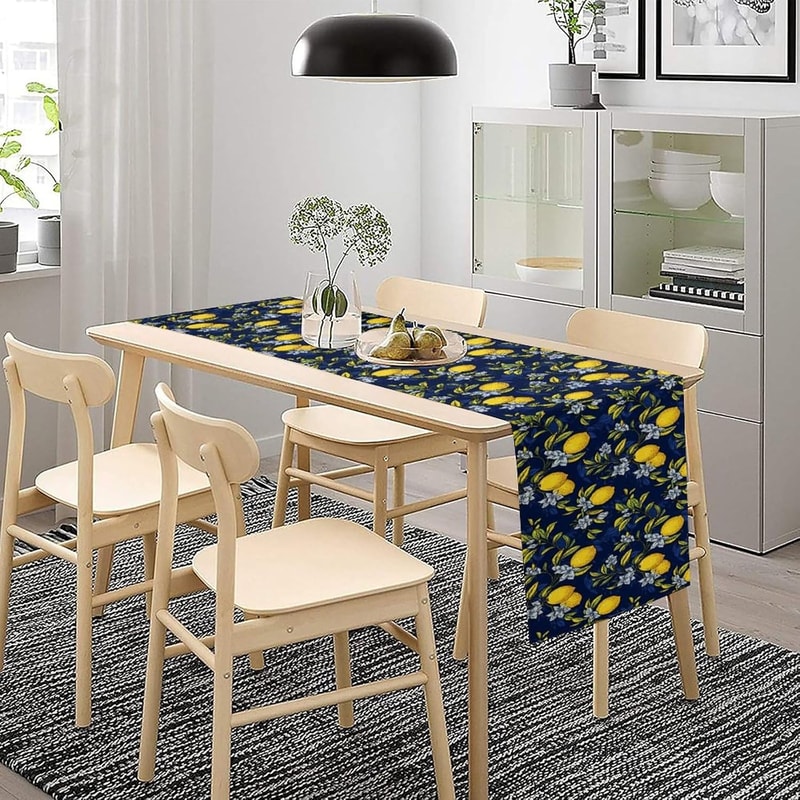 Navy Lemon Linen Table Runner For Summer Dining And Party Decor 2