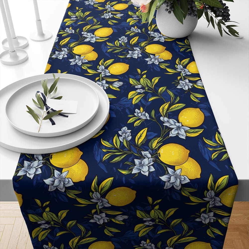 Navy Lemon Linen Table Runner For Summer Dining And Party Decor 3