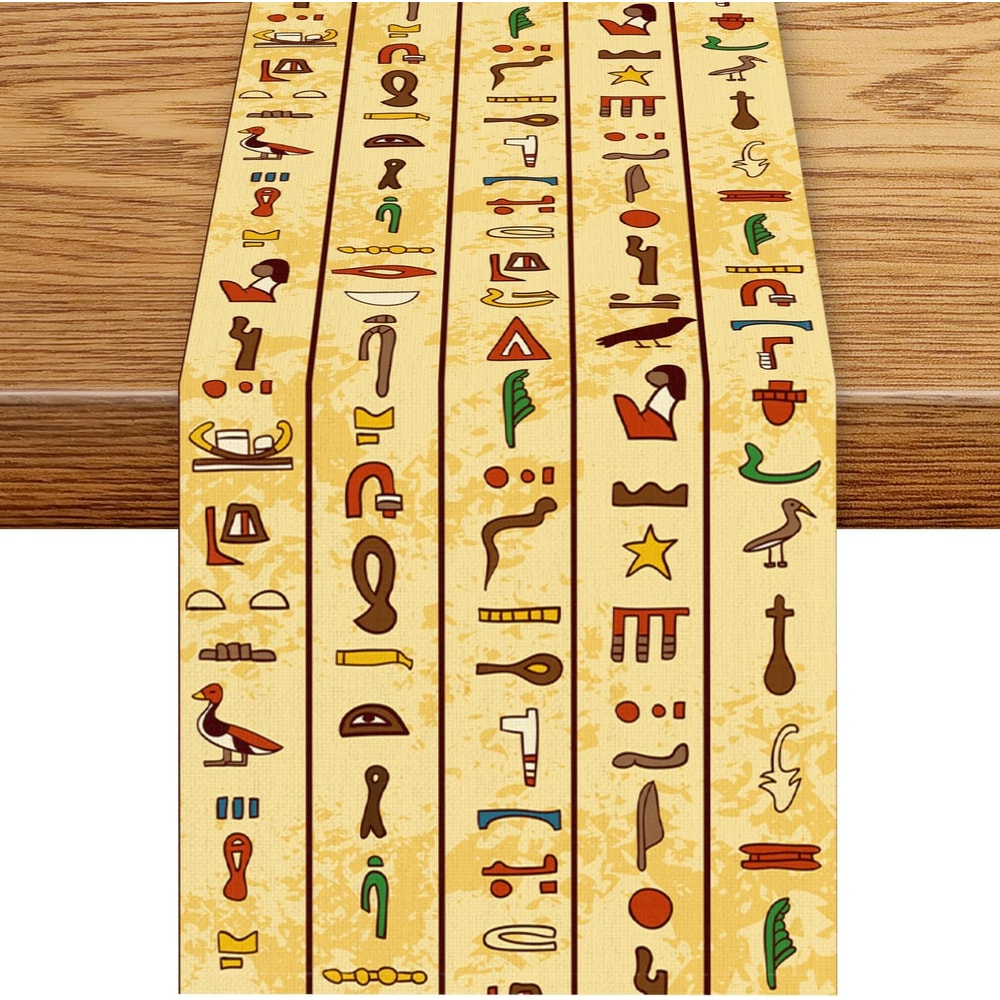 Egyptian Hieroglyphic Linen Table Runner 0
