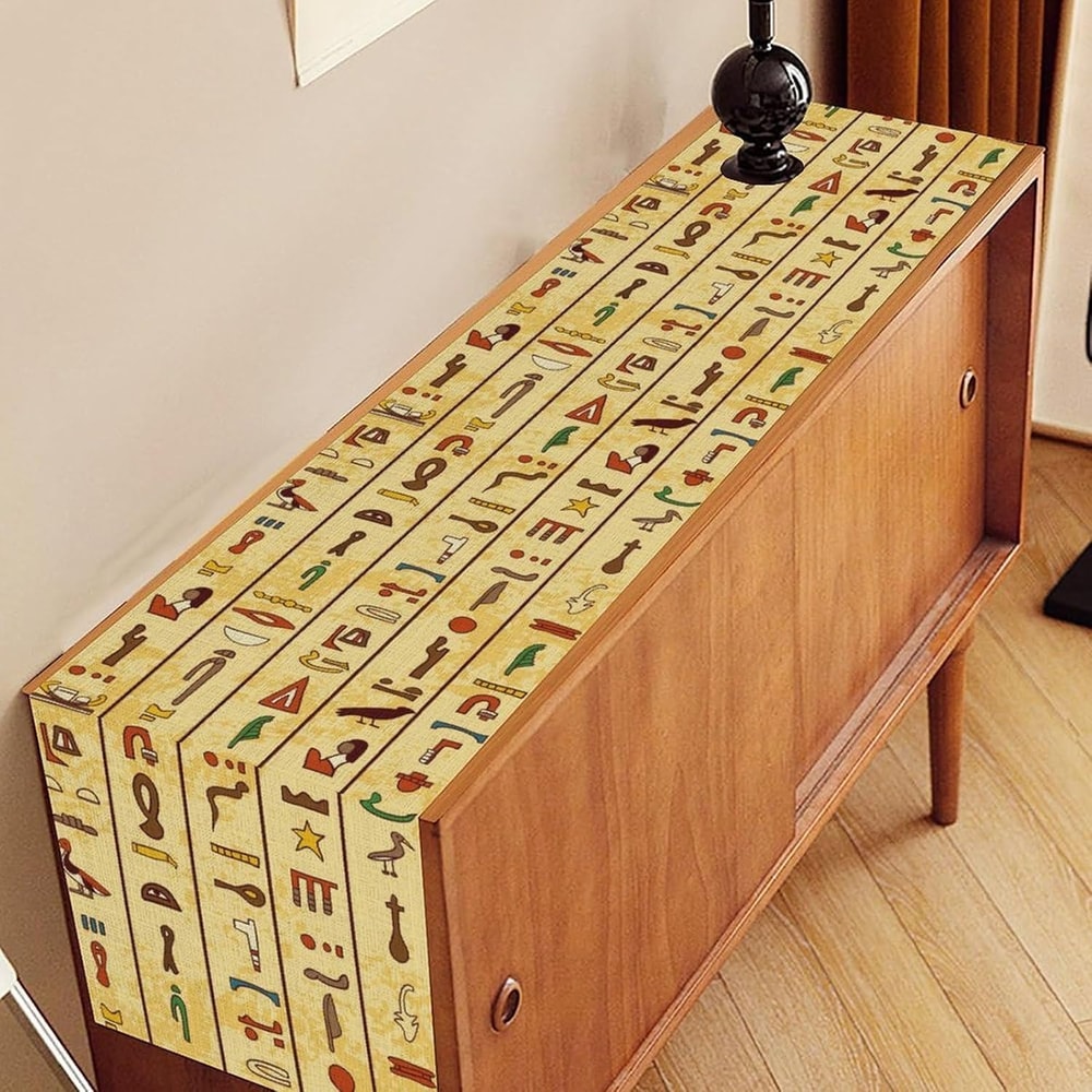 Egyptian Hieroglyphic Linen Table Runner 1