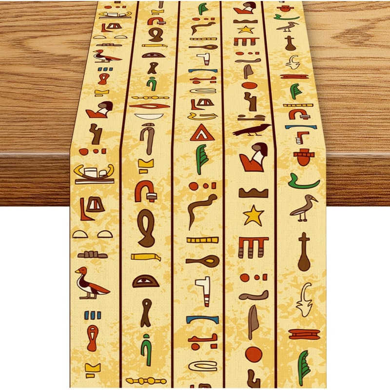 Egyptian Hieroglyphic Linen Table Runner 6