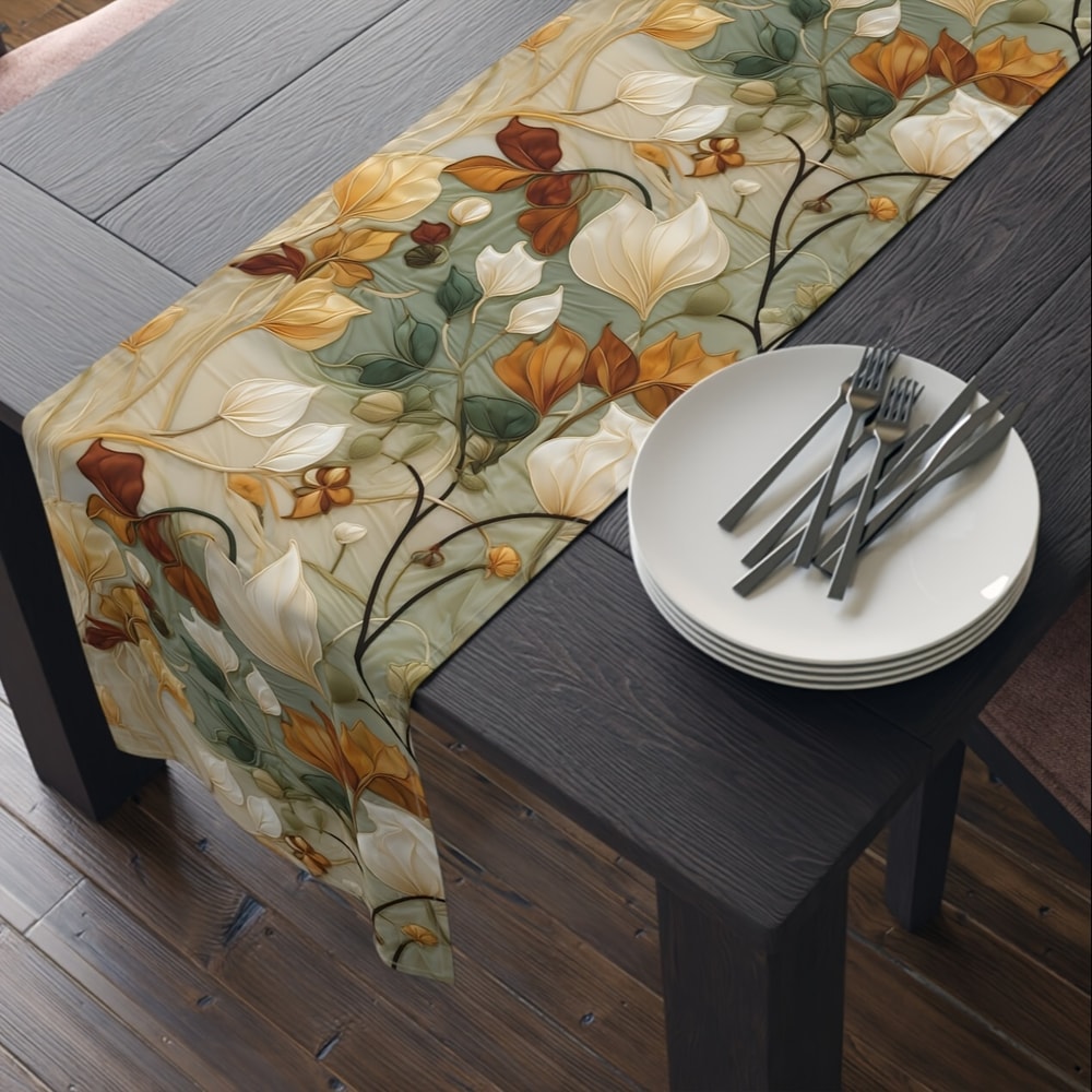 Vintage Floral Linen Table Runner For Dining Table And Dresser Decor 1