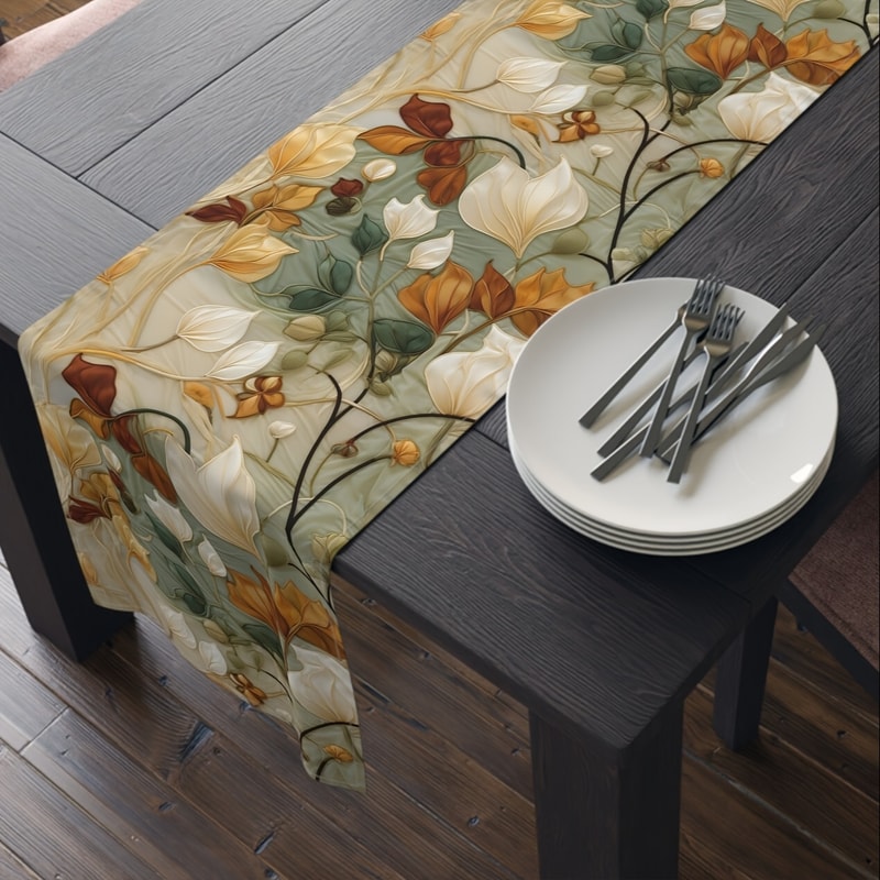 Vintage Floral Linen Table Runner For Dining Table And Dresser Decor 1