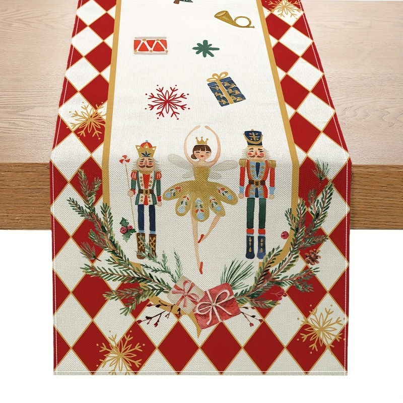 Nutcracker Christmas Table Runner Linen Holiday Dining Decor 5