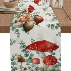 eucalyptus mushroom linen table runner for rustic boho decor