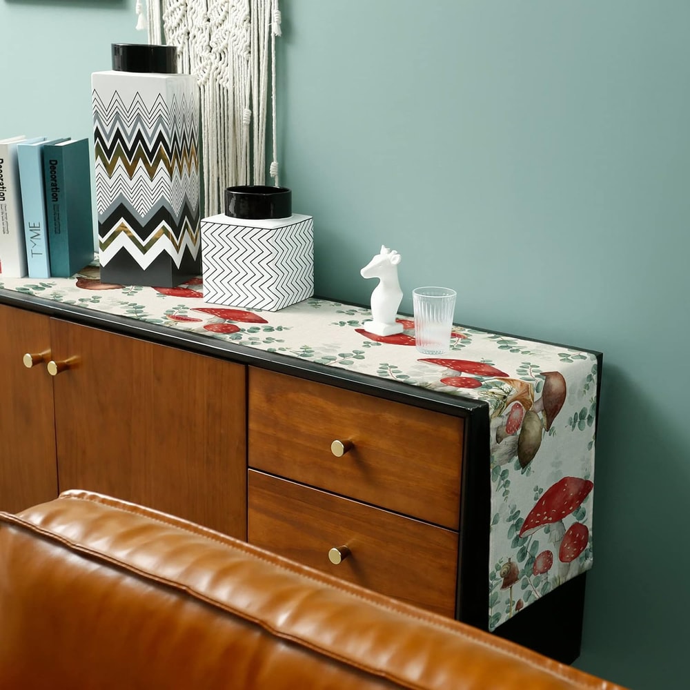 Eucalyptus Mushroom Linen Table Runner for Rustic Boho Decor