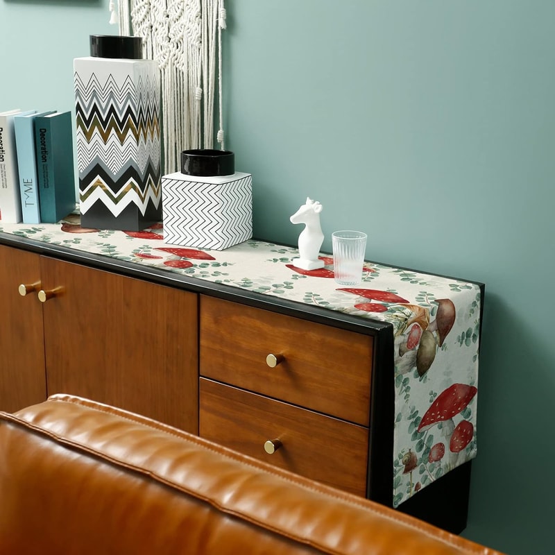 Eucalyptus Mushroom Linen Table Runner for Rustic Boho Decor