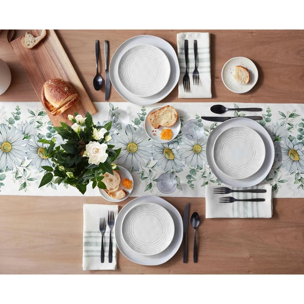 Eucalyptus Table Runner With Daisy Floral Farmhouse Linen Look 3