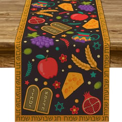 happy shavuot linen table runner for jewish holiday table decor