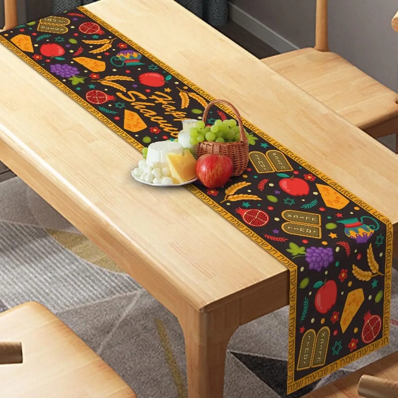 Happy Shavuot Linen Table Runner For Jewish Holiday Table Decor 1
