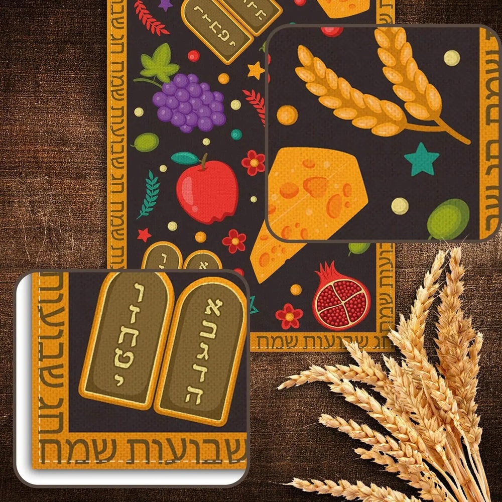 Happy Shavuot Linen Table Runner For Jewish Holiday Table Decor 3