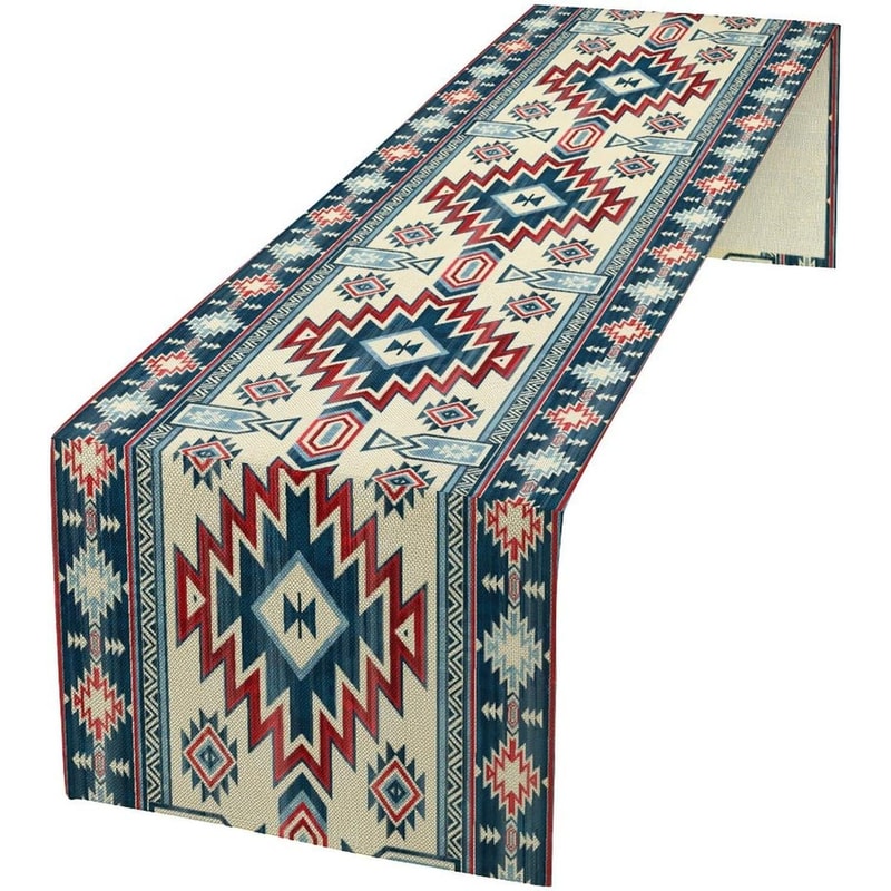 Southwestern Aztec Linen Table Runner For Boho Dining Decor 0
