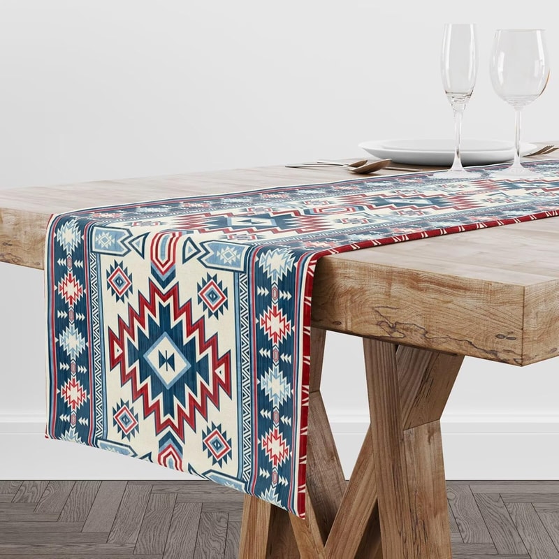 Southwestern Aztec Linen Table Runner For Boho Dining Decor 1