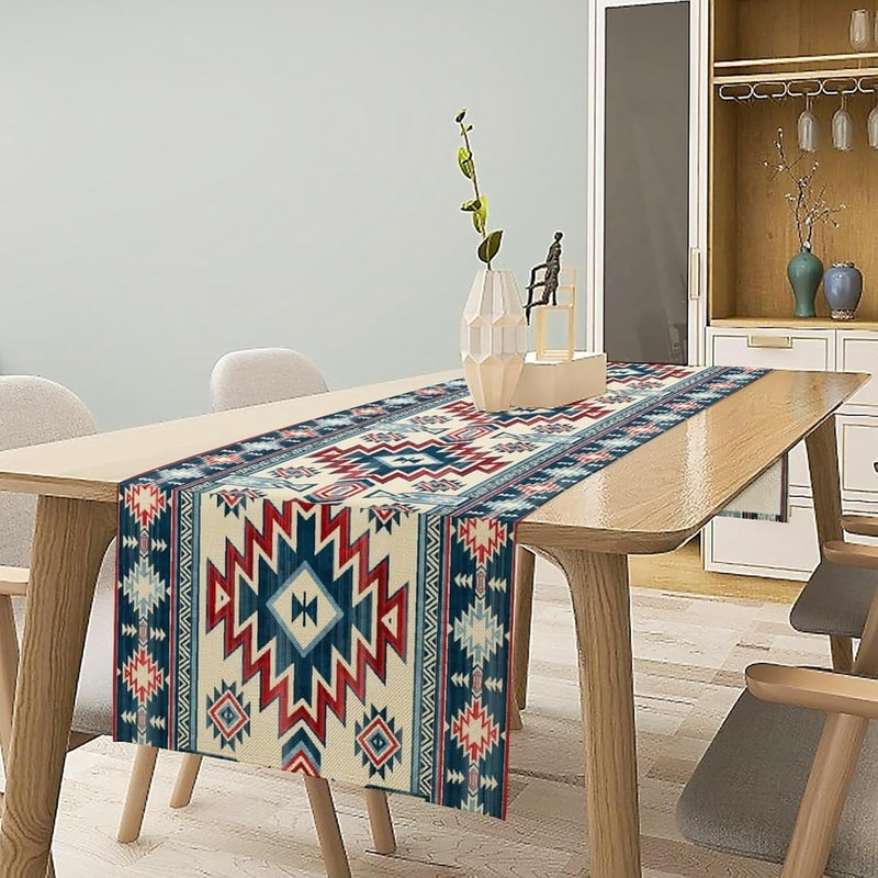 Southwestern Aztec Linen Table Runner For Boho Dining Decor 2
